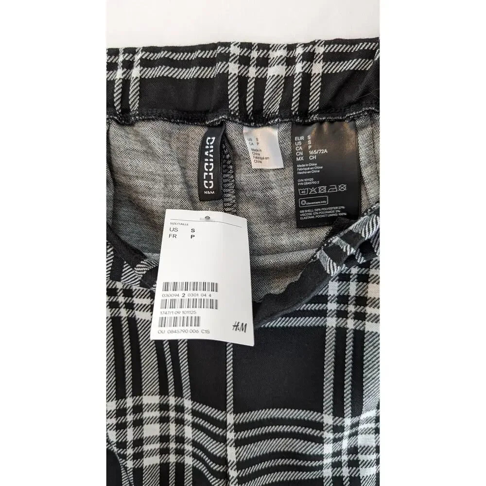 H&M Plaid Pants Trousers Black & White Size Small - Picture 8 of 9